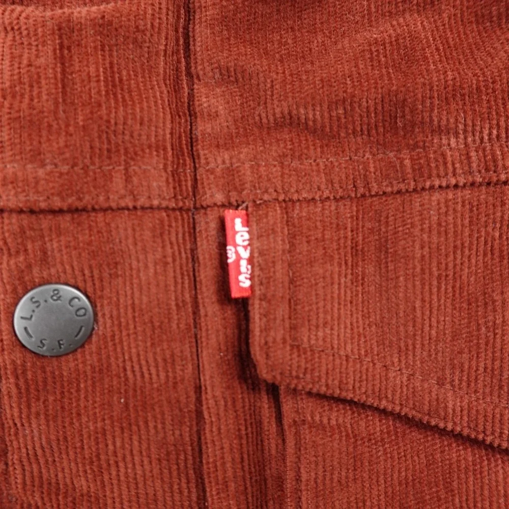 NEW Levis Jacket Mens S Brown Red Corduroy Sherpa Lined Trucker Snap Zip Coat‎